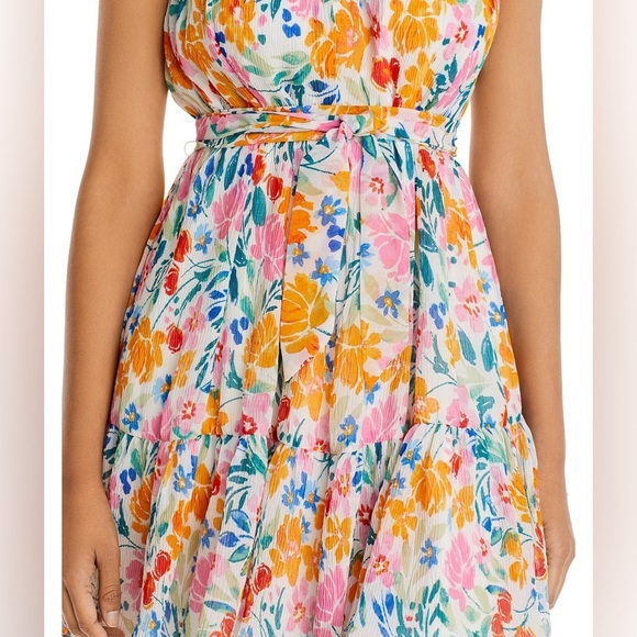 NWT- Aqua- Strapless Tie Waist Floral Mini Dress- Size Medium - Picture 6 of 9